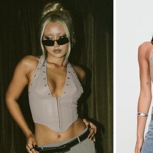 Princess Polly Palladia Faux Leather Jordy Corset Taupe US 6